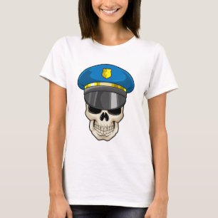 Camiseta Calavera como oficial de policía con gorra de poli