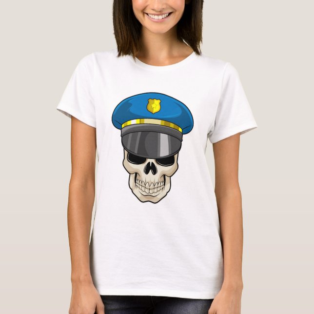Camiseta Calavera como oficial de policía con gorra de poli (Anverso)