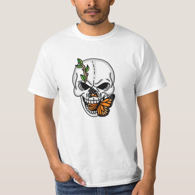 Camiseta Calavera con arte digital mariposa (Anverso)