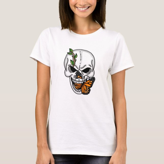 Camiseta Calavera con arte digital mariposa (Anverso)