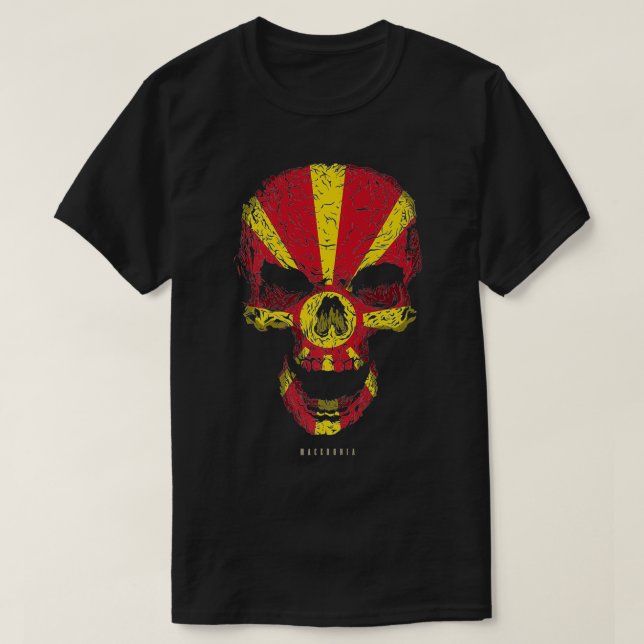 Camiseta Calavera con bandera macedonia en esqueleto con ra (Diseño del anverso)