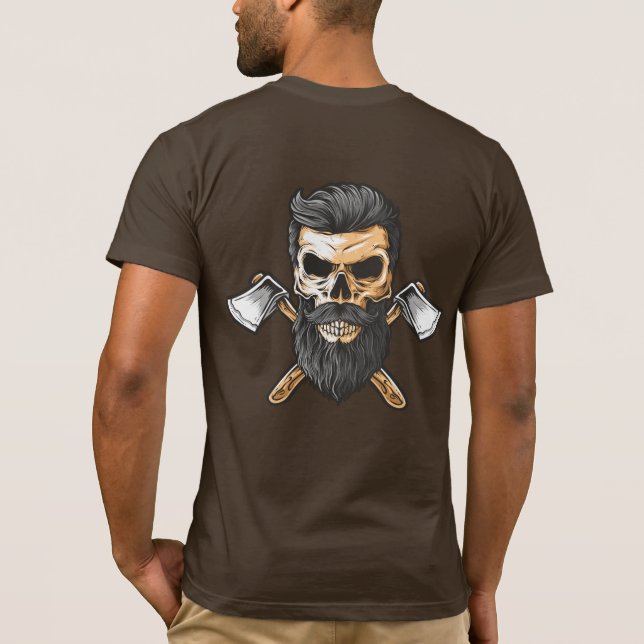 Camiseta Calavera con barba de leñador cruzada por hachas c (Reverso)