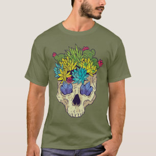 Camiseta Calavera con cristales y suculentos