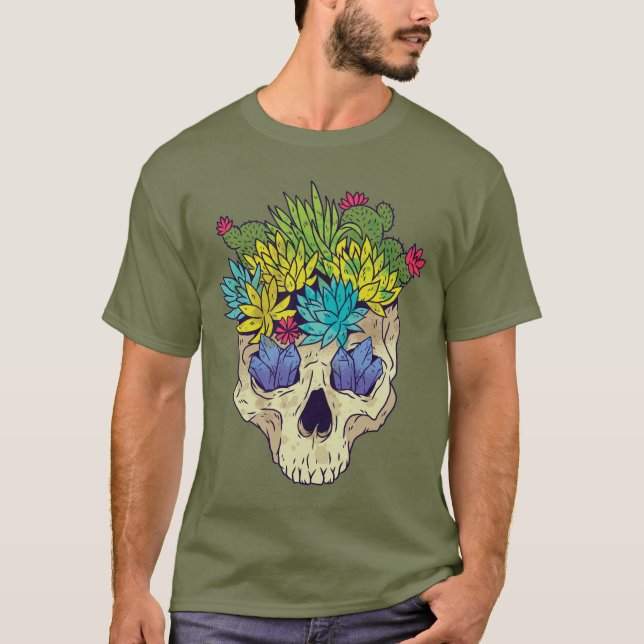 Camiseta Calavera con cristales y suculentos (Anverso)