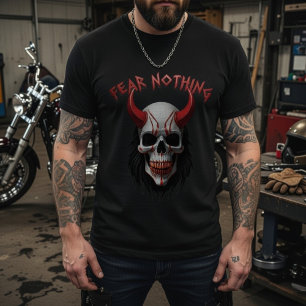 Camiseta Calavera con Cuernos Rojos Gráfica No Teme Nada