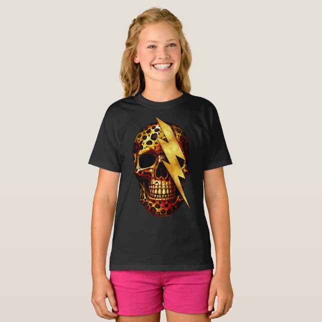 Camiseta Calavera con estampado de leopardo y destellos dor (Anverso completo)