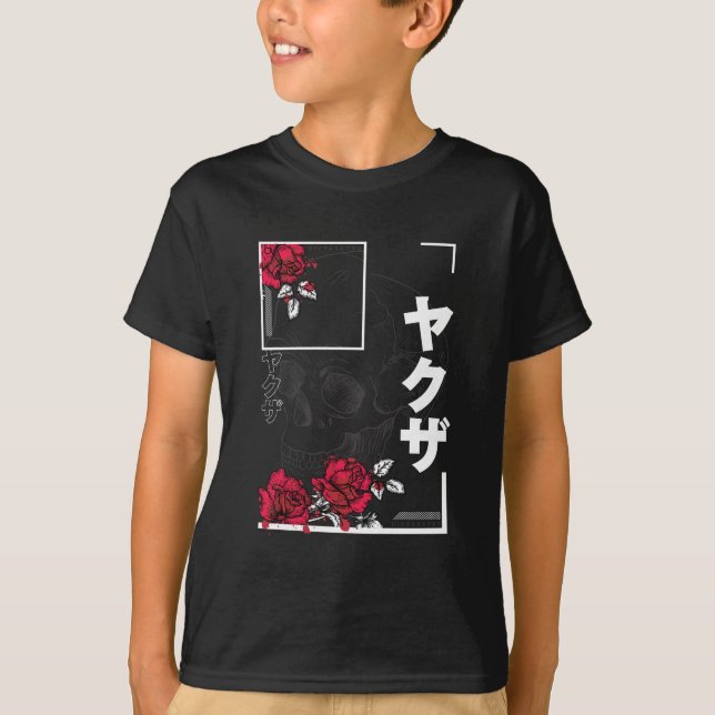 Camiseta Calavera con flores - Diseño de estilo japonés urb (Anverso)