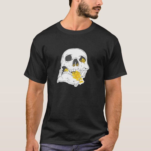 Camiseta Calavera Con Flores Diseño Estético (Anverso)