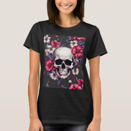 Camiseta Calavera con flores rojas