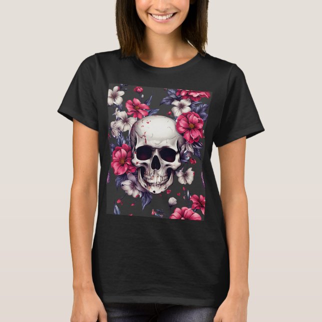 Camiseta Calavera con flores rojas (Anverso)