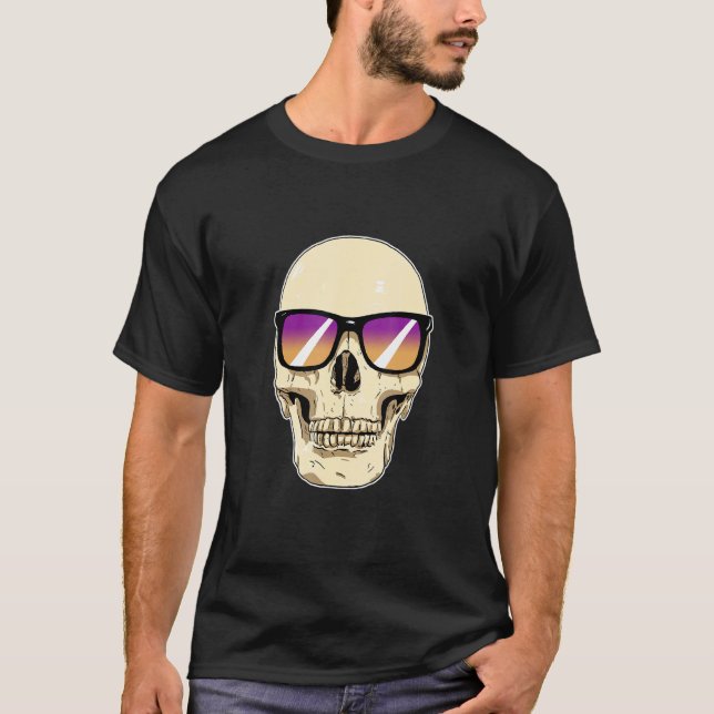 Camiseta Calavera con gafas de sol con Le morado y Naranja (Anverso)