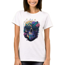 Calavera con gafas de sol y flores