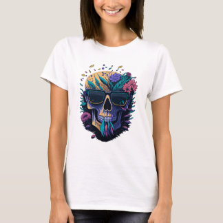Camiseta Calavera con gafas de sol y flores