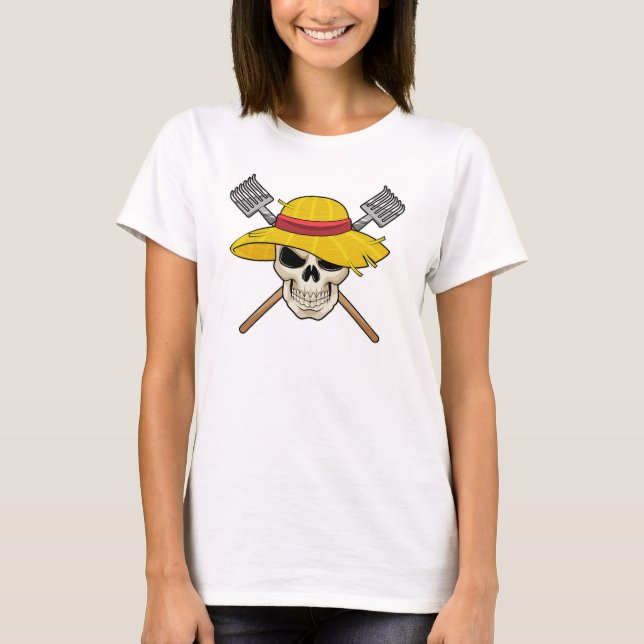 Camiseta Calavera con Gorra como granjero con torta (Anverso)