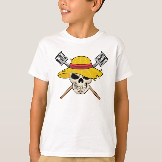 Camiseta Calavera con Gorra como granjero con torta (Anverso)