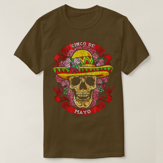 Camiseta Calavera con Gorra mexicano Cinco De Mayo (Diseño del anverso)