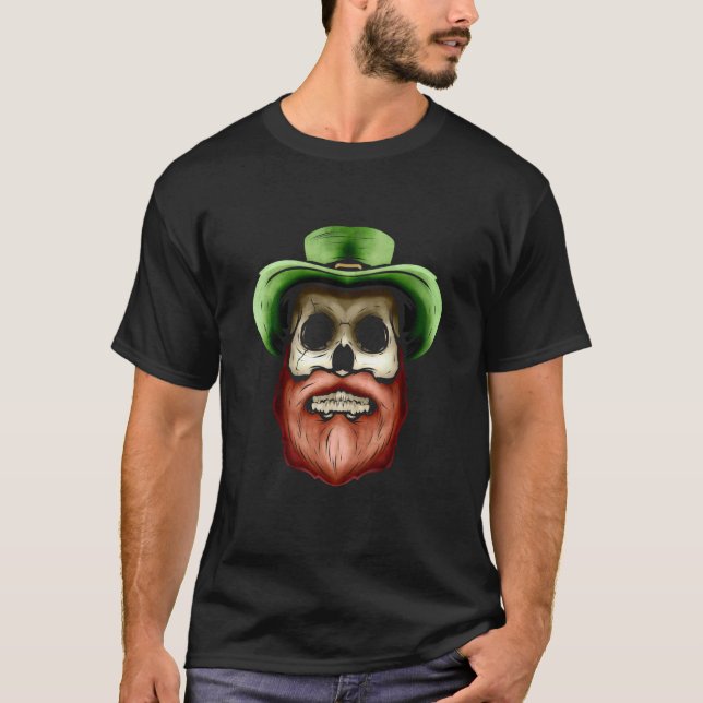 Camiseta Calavera Con Gorra Verde Y Barba Roja Para Sta Pat (Anverso)