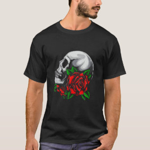 Camiseta Calavera Con Leyendas De Tee De Diseño De Flor Roj
