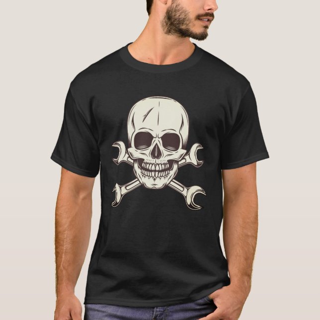 Camiseta Calavera con llave mecánica de apoyo (Anverso)