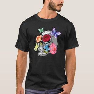 Camiseta Calavera Con Mariposas Flora El Esqueleto De La Ca