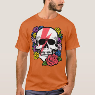 Camiseta Calavera con perno rojo y flores