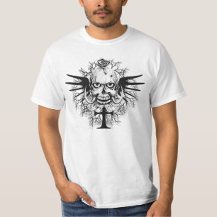 Camiseta Calavera con Rosa, Cuernos, Cruz, Alas Ilustracion