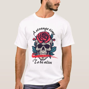 Camiseta Calavera con Rosa – Diseño Floral Gótico Oscuro