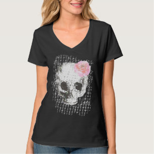 Camiseta Calavera Con Rosa Rosa Rosa Rosa Y Malla Metalizad
