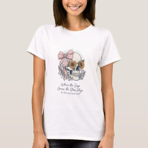 Camiseta Calavera Coqueta con Estética Vintage y Lazo Rosa