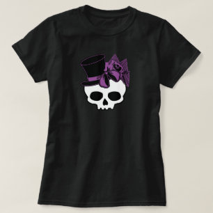 Camiseta Calavera Cubierta Con Rosa Púrpura De Sombrero Sup