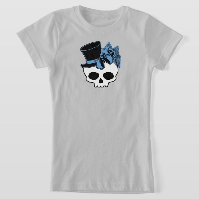 Camiseta Calavera Cubierta Con Sombrero Superior Rosa Azul  (Distribución)