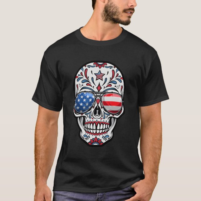 Camiseta Calavera De Azúcar 4 De Julio Bandera Estadouniden (Anverso)