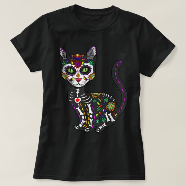 Camiseta Calavera De Azúcar Cato Mexicano Halloween Día Del (Diseño del anverso)