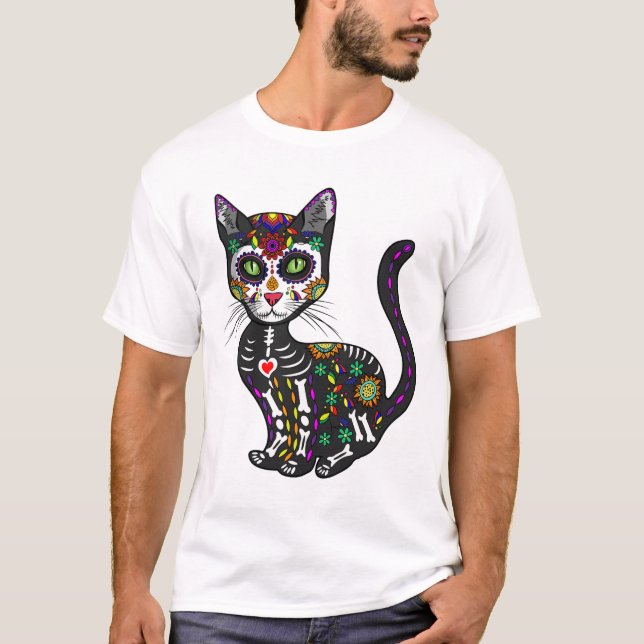 Camiseta Calavera De Azúcar Cato Mexicano Halloween Día Del (Anverso)