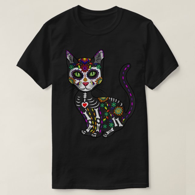 Camiseta Calavera De Azúcar Cato Mexicano Halloween Día Del (Diseño del anverso)