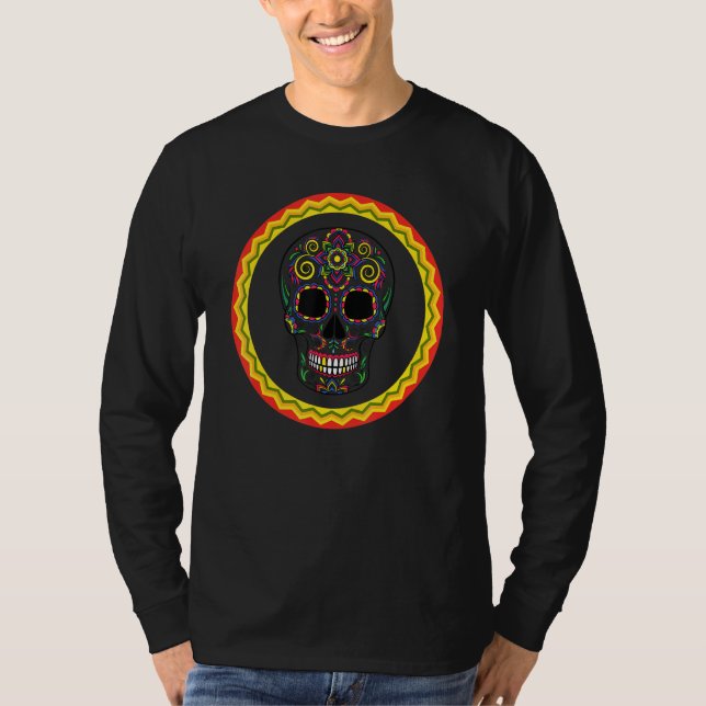 Camiseta Calavera de azúcar colorida mexicana (Anverso)