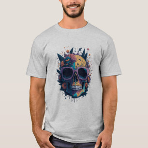 Camiseta Calavera De Azúcar Con Gafas Y Flores