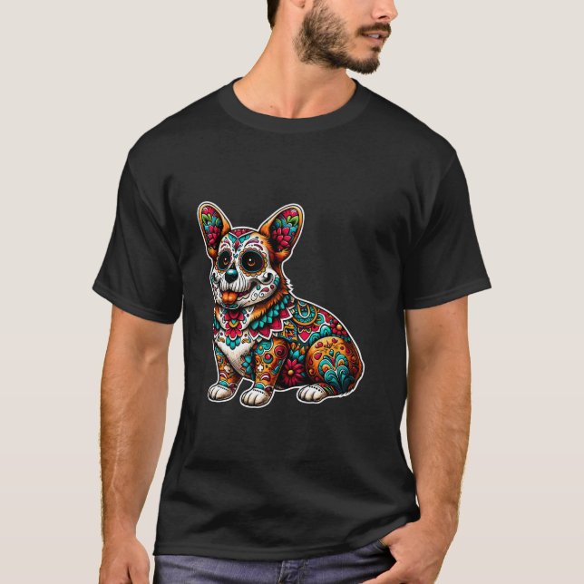 Camiseta Calavera De Azúcar Corgi Mexicano Halloween Día De (Anverso)