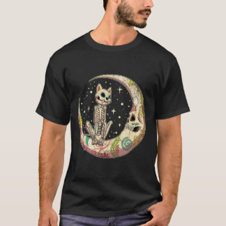 Camiseta Calavera de azúcar Crescent Día muerto de gato de