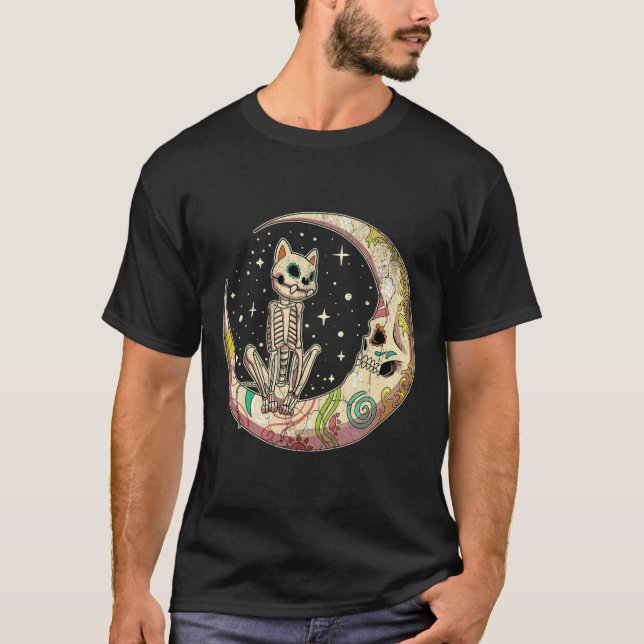 Camiseta Calavera de azúcar Crescent Día muerto de gato de  (Anverso)