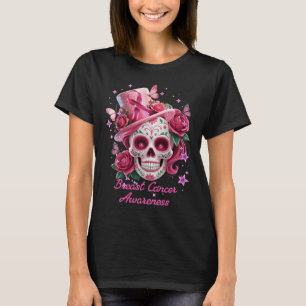 Camiseta Calavera de azúcar de conciencia del cáncer de sen