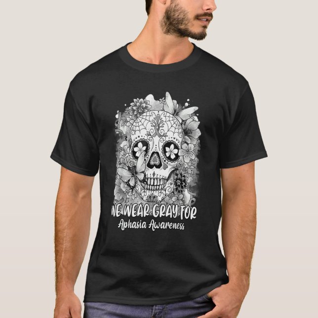 Camiseta Calavera De Azúcar De Flor Usamos Gris Para Aphasi (Anverso)
