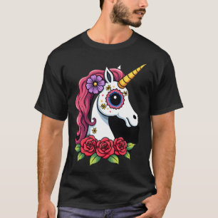 Camiseta Calavera de azúcar de unicornio arte mexicano, cam
