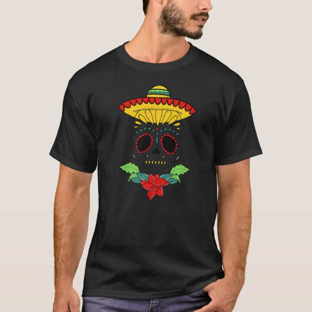 Camiseta Calavera de azúcar en el Día Muerto Cuesta Flores  (Anverso)