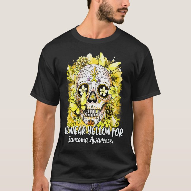 Camiseta Calavera De Azúcar En Flor Usada De Amarillo Para  (Anverso)