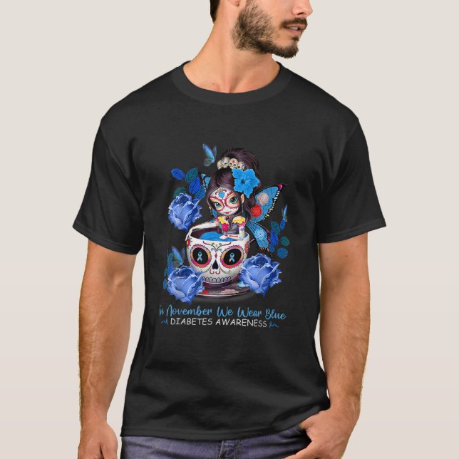Camiseta Calavera De Azúcar En Noviembre Usamos Diabete Azu (Anverso)