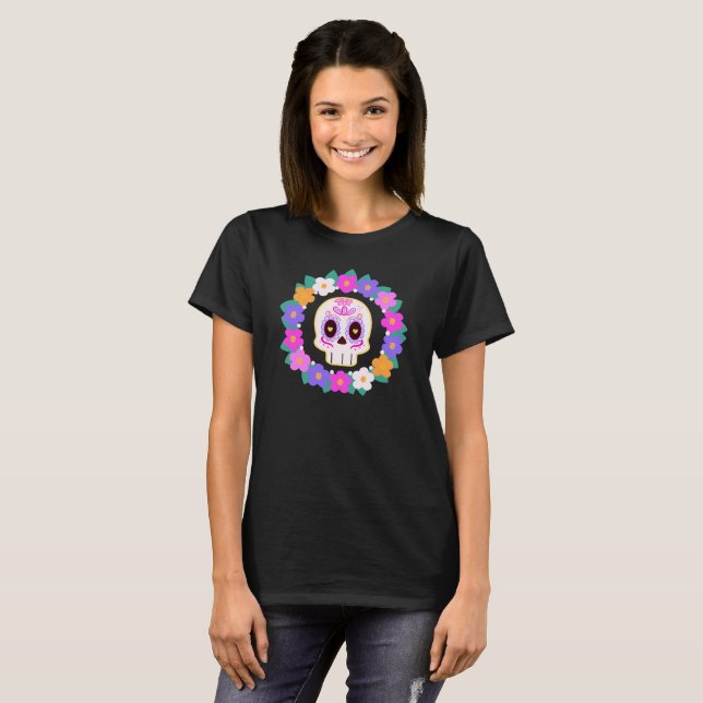 Camiseta Calavera de azúcar floral (Anverso completo)