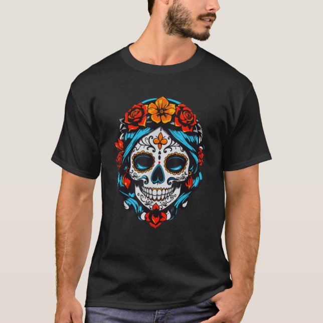 Camiseta Calavera de azúcar floral Dia De Los Muertos Salón (Anverso)