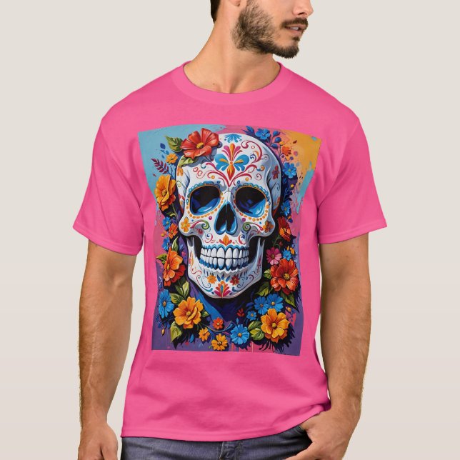 Camiseta Calavera de azúcar floral Día De Los Muertos Tee (Anverso)