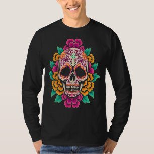 Camiseta Calavera de azúcar floral Dia De Muertos Mujeres_1